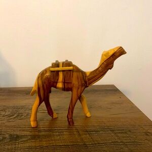 Vintage Camel Figurine Hand Carved Olive Wood Jerusalem caravan Holy Land